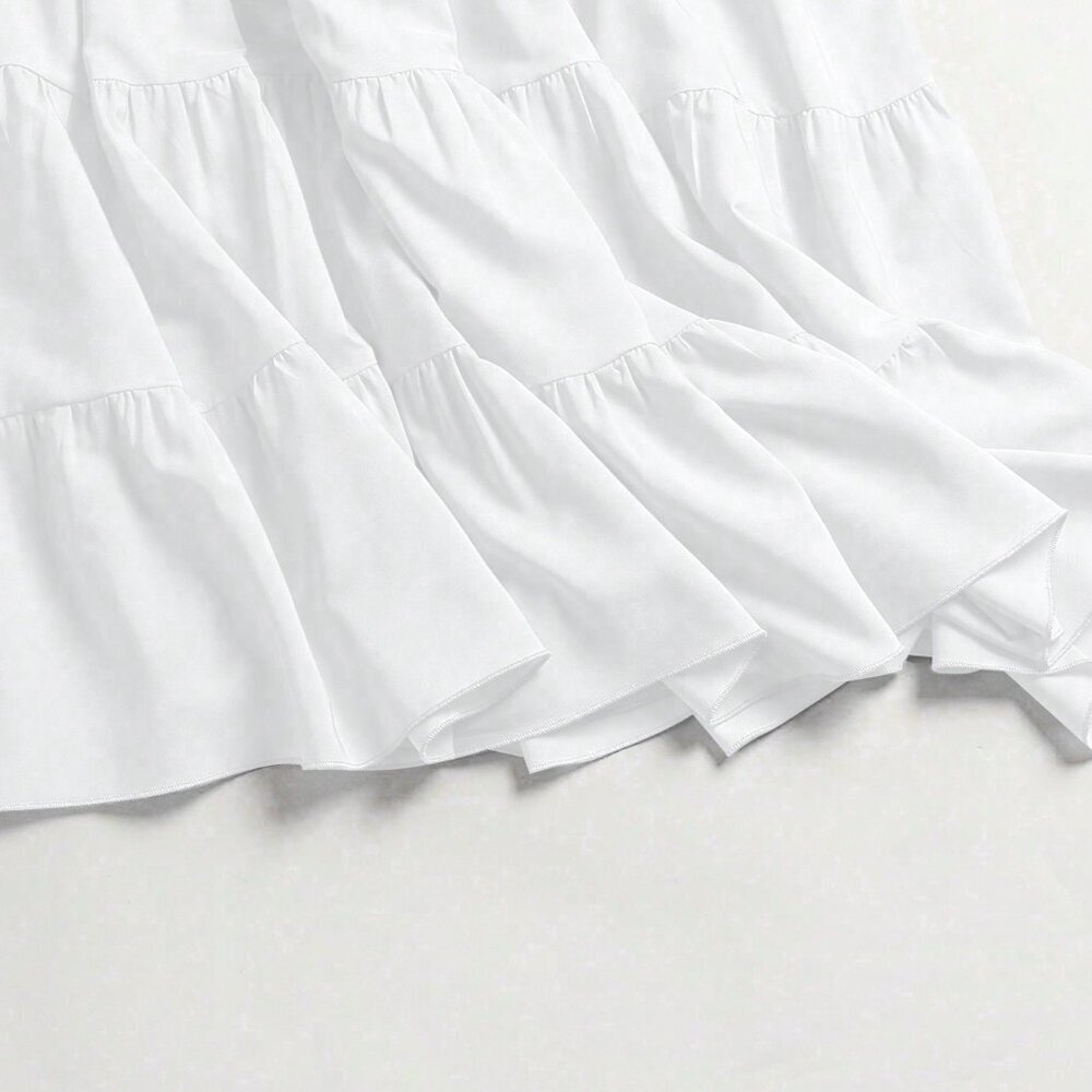 White Casual Women's Multi-Layered Ruffle Hem Long Skirt - Picture 7 of 7